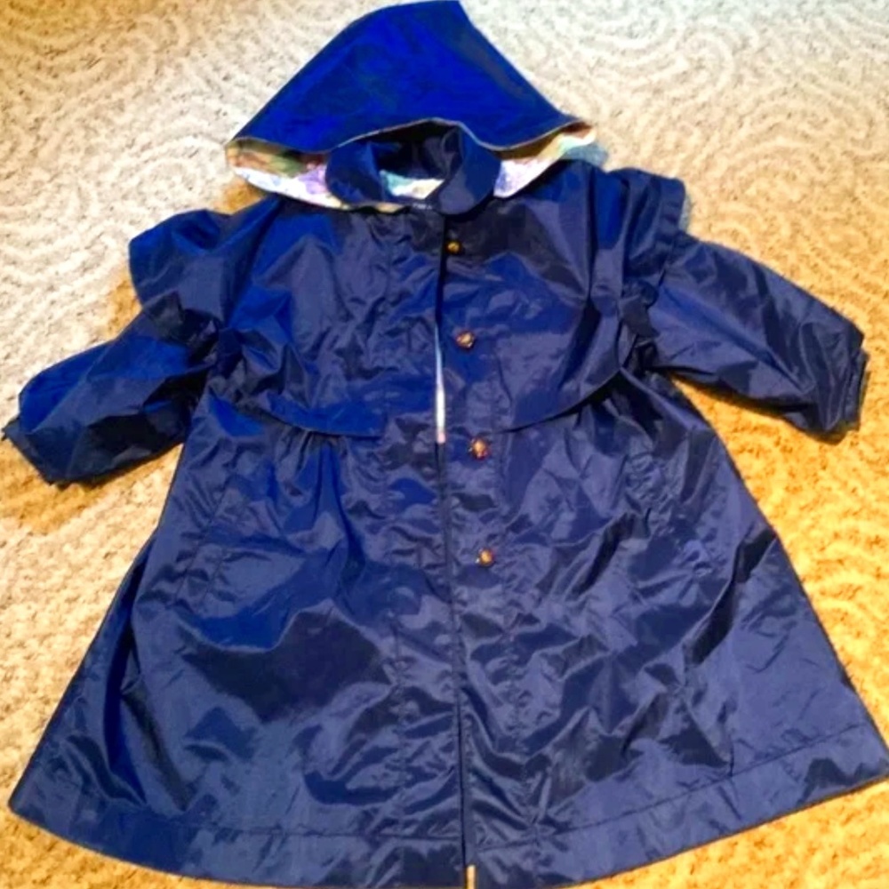 Vintage Rothschild Girls Blue Hooded Cape Trench Rain Coat detachable hood sz 4